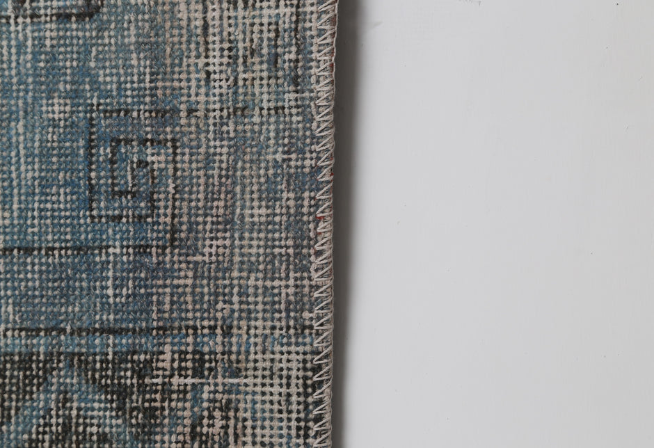2x8 Vintage Turkish Patchwork Runner Rug, Gray Blue Overdyed Wool Cotton Hallway Rug