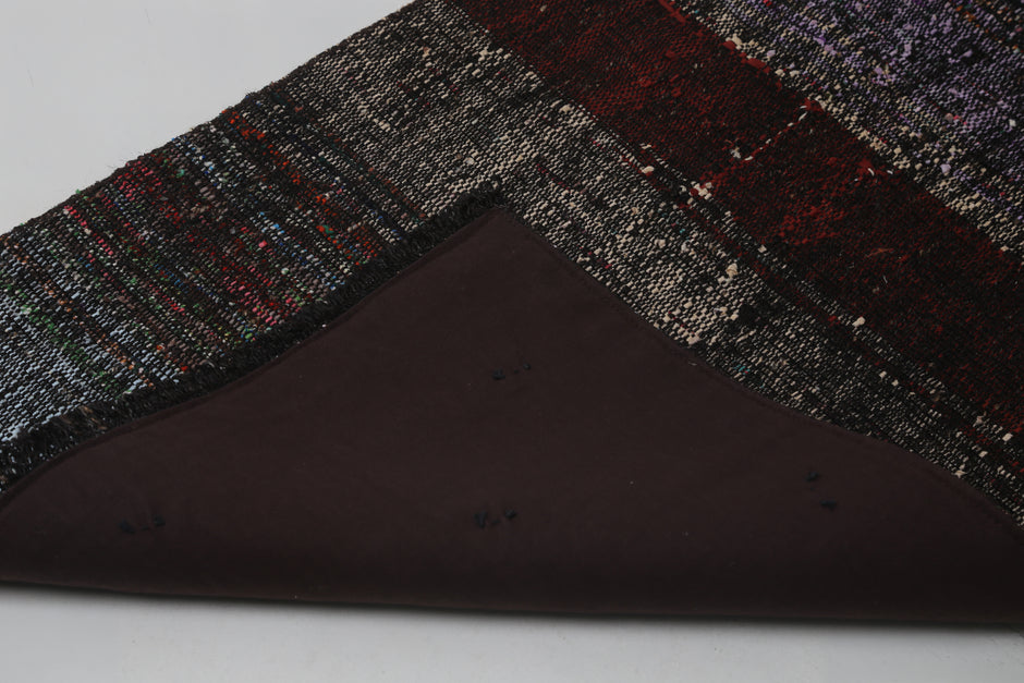 2x9 Vintage Turkish Flatweave Runner Rug, Black Red Striped Wool Cotton Hallway Rug