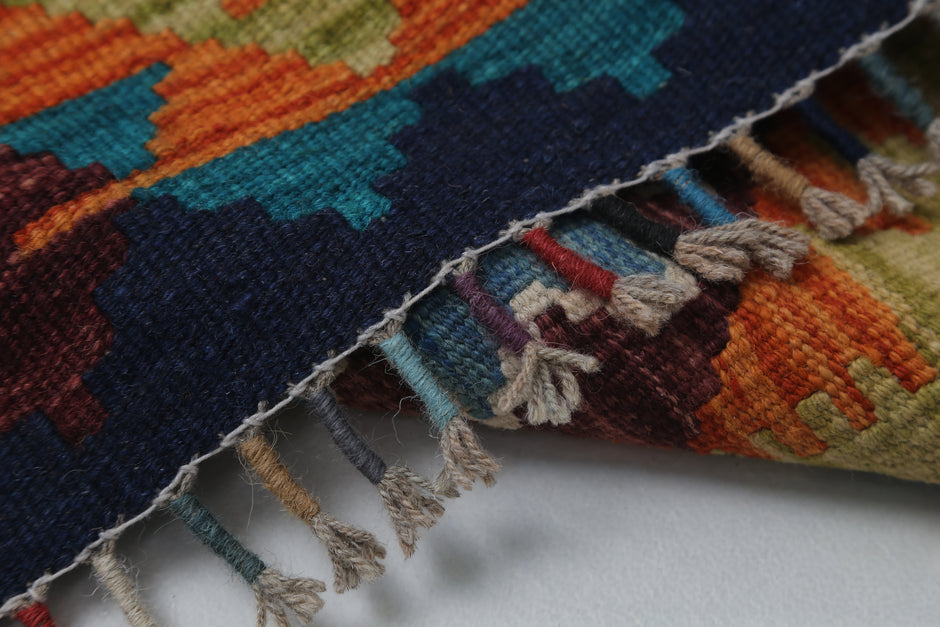 2x3 Vintage Turkish Kilim Rug, Blue Oriental Wool Accent Rug, Handmade Tribal Flatweave Rug