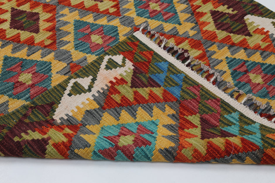 4x5 Vintage Turkish Kilim Rug, Multicolor Oriental Wool Area Rug, Handmade Geometric Decor