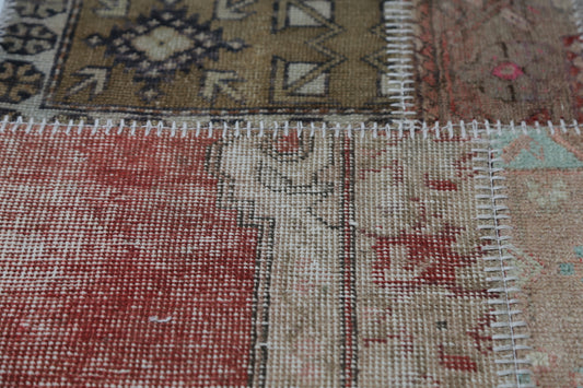 1'9 x 4'9 Vintage Turkish Patchwork Runner Rug, Multicolor Wool Cotton Small Hallway Rug