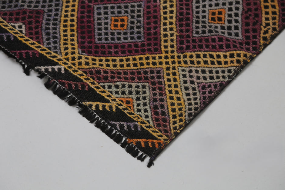Vintage Turkish Kilim Runner Rug, Handmade Wool Geometric Orange Hallway Carpet
