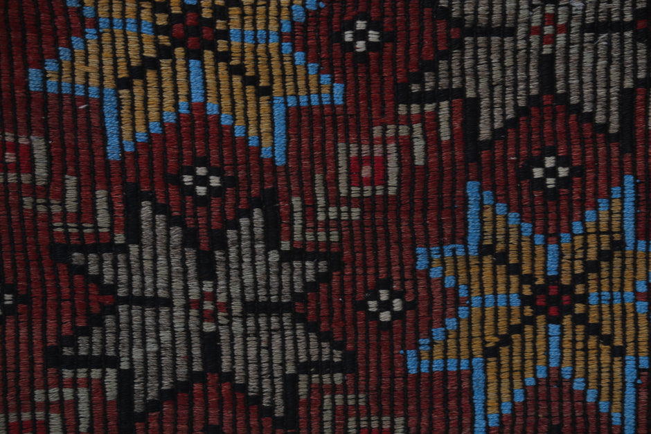 Vintage Turkish Kilim Runner Rug, Handmade Wool Red Floral Hallway Rug