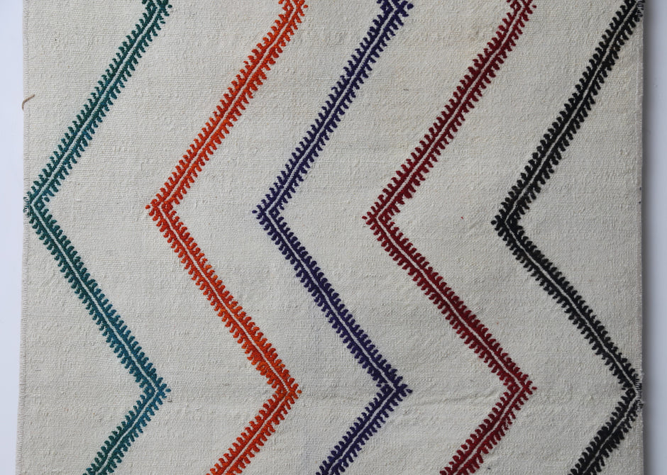 2'4 x 4'0 Vintage Turkish Kilim Rug, Handmade Wool Beige Multicolor Striped Tribal Doormat