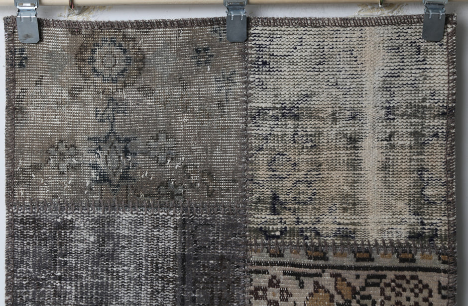 2'3 x 7'7 Vintage Turkish Patchwork Runner Rug, Handmade Wool Cotton Multicolor Hallway Rug