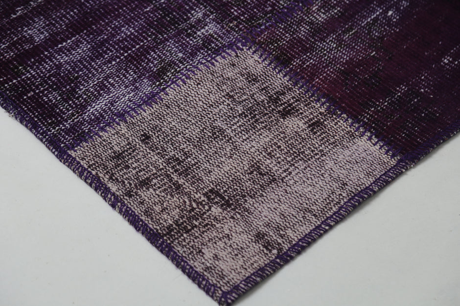 2'3 x 8'4 Vintage Turkish Patchwork Runner Rug, Handmade Wool Cotton Purple Hallway Rug