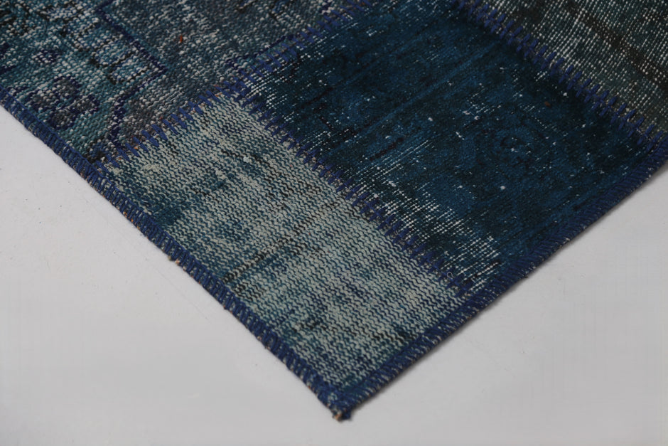 2'5 x 7'2 Vintage Turkish Patchwork Runner Rug, Handmade Wool Cotton Blue Hallway Rug
