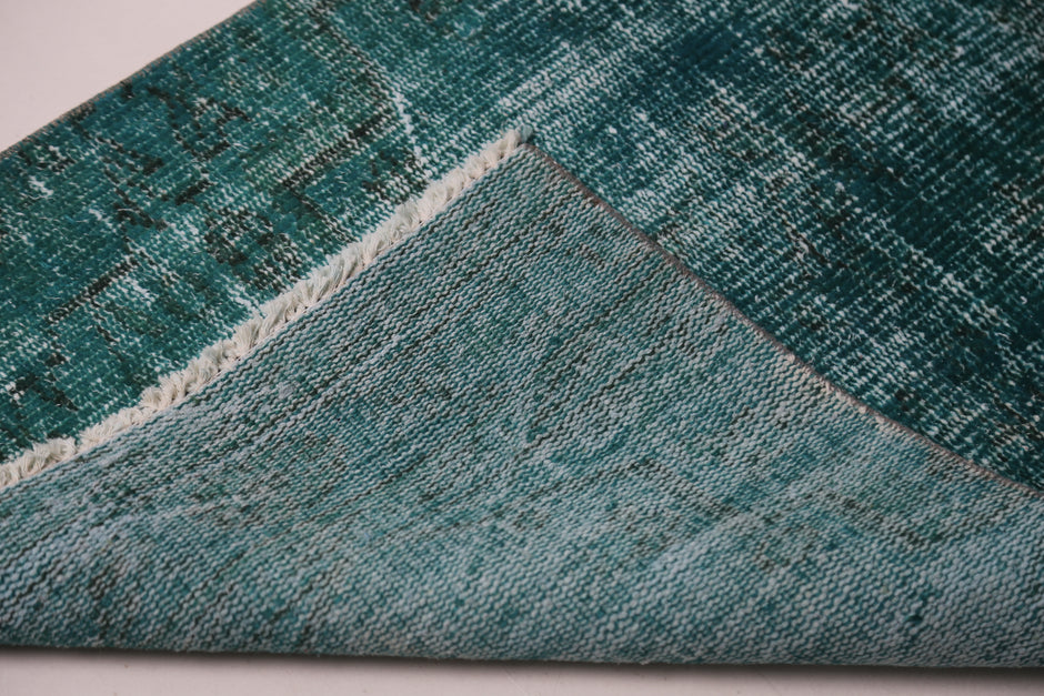 2'4 x 8'7 Vintage Turkish Runner Rug, Green Distressed Wool Cotton Hallway Rug