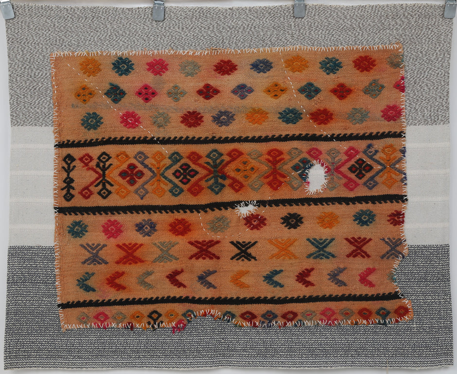 3x4 Handmade Wool Tapestry Rug, Tribal Textile Wall Hanging, Geometric Fiber Art Decor