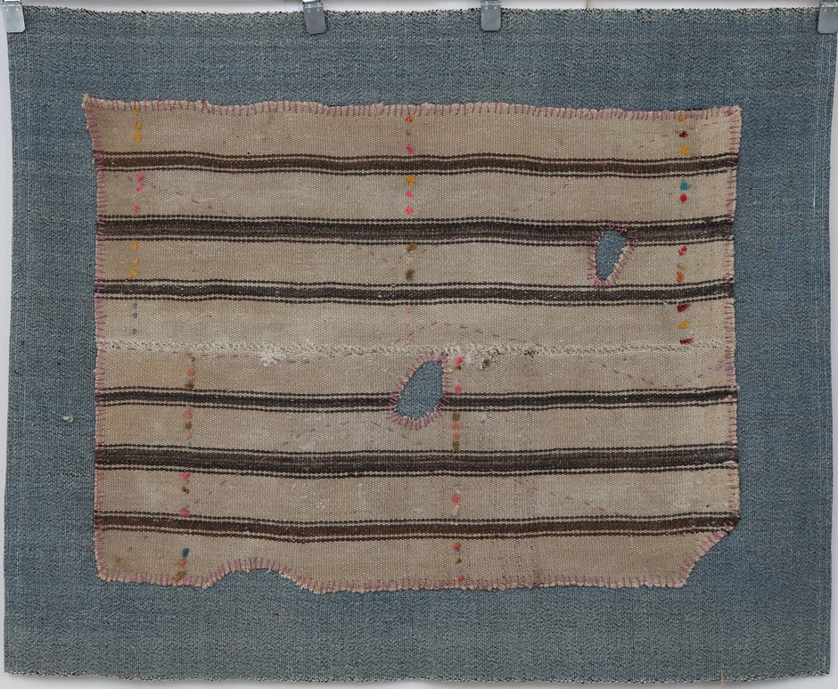 3x4 Handmade Wool Tapestry Rug, Striped Textile Wall Hanging, Rustic Fiber Art Decor