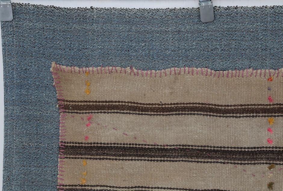 3x4 Handmade Wool Tapestry Rug, Striped Textile Wall Hanging, Rustic Fiber Art Decor