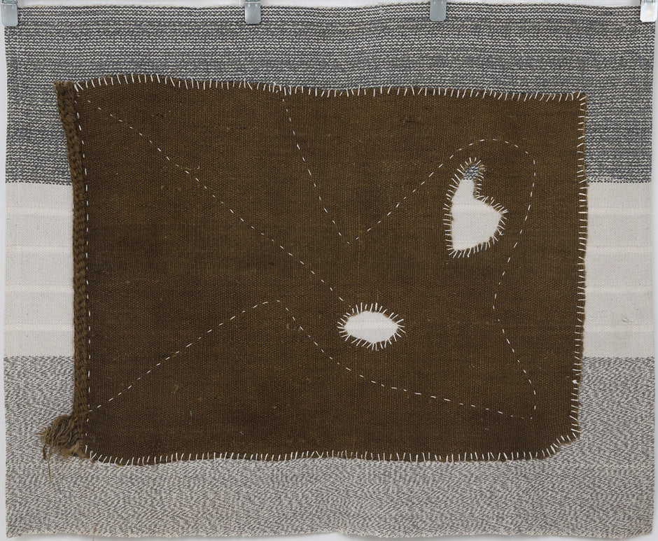 3x4 Handmade Wool Tapestry Rug, Brown Minimalist Textile Wall Hanging, Fiber Art Decor