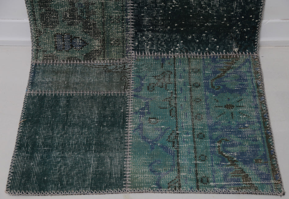 2'5 x 7'7 Vintage Turkish Patchwork Runner Rug, Green Hallway