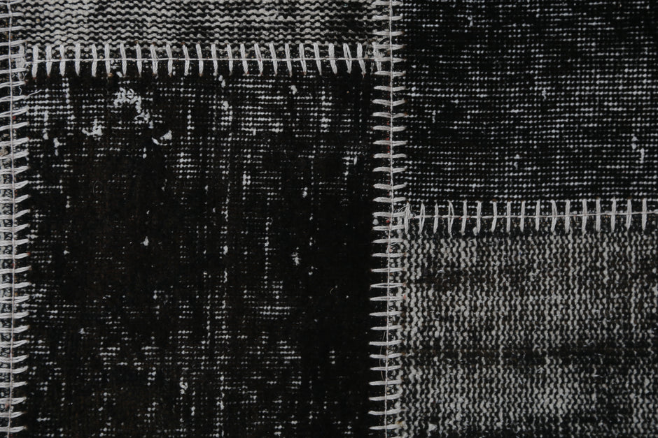 3'11 x 6'2 Vintage Turkish Patchwork Rug, Black Brown Wool Cotton Area Rug