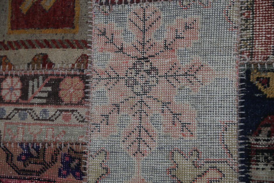 5'7 x 8'4 Vintage Turkish Patchwork Rug, Multicolor Anatolian Wool Cotton Area Rug