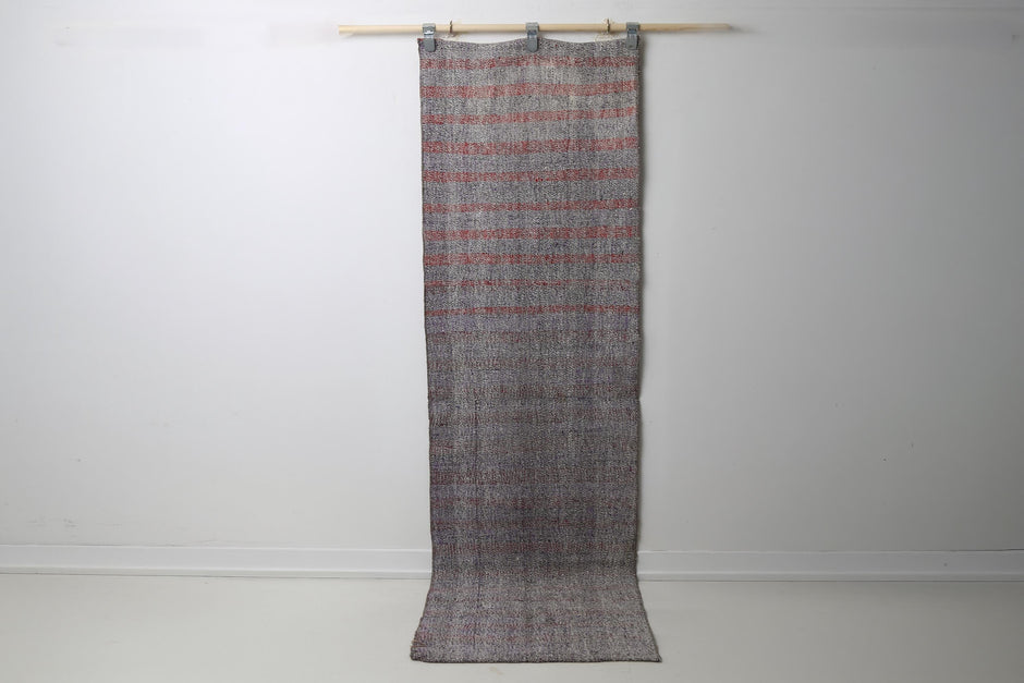 Vintage Turkish Flatweave Runner Rug, neutral striped full view