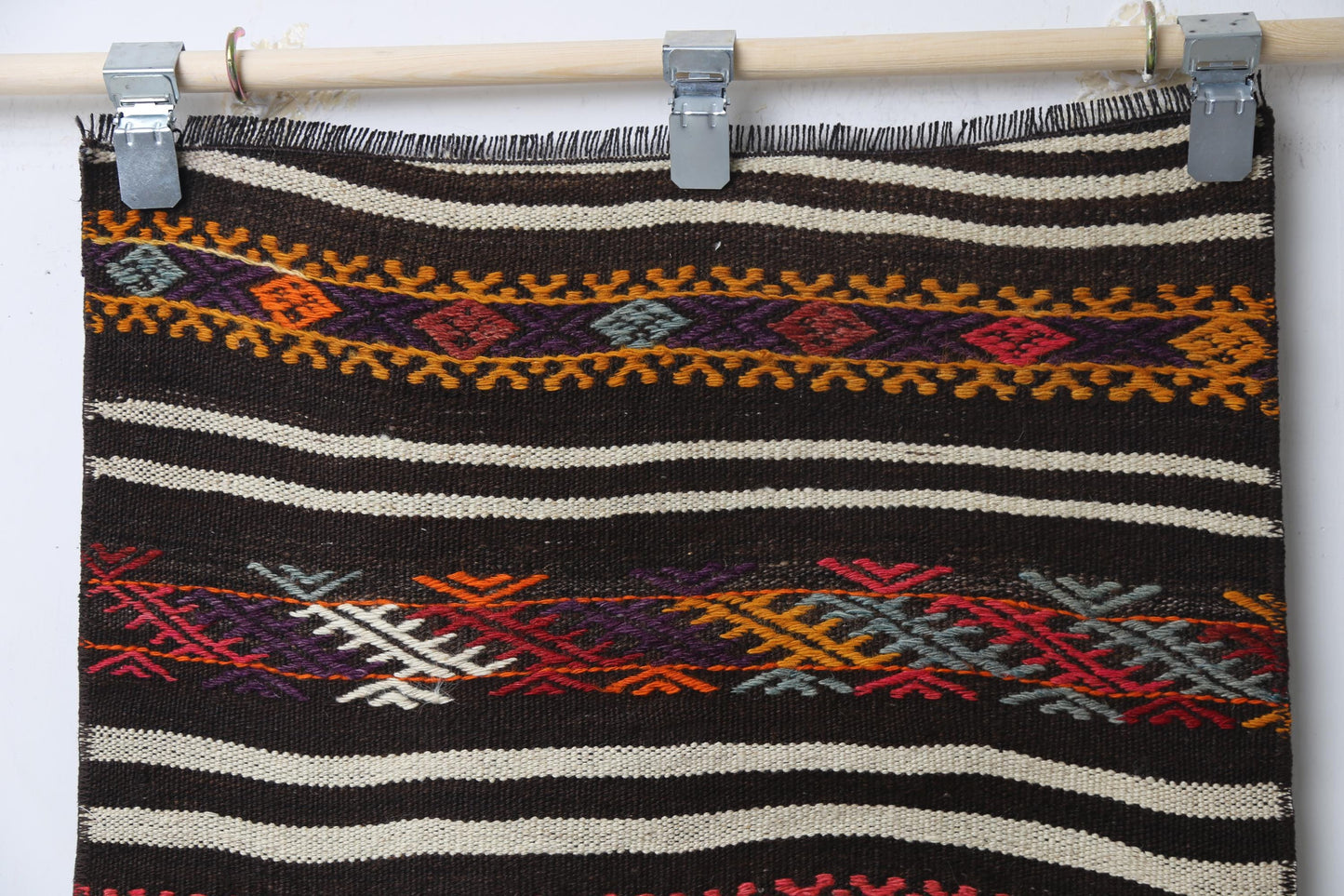 Vintage Turkish Kilim Rug, Handwoven Wool Runner, Striped Boho Tribal Accent (2'0 x 4'7)