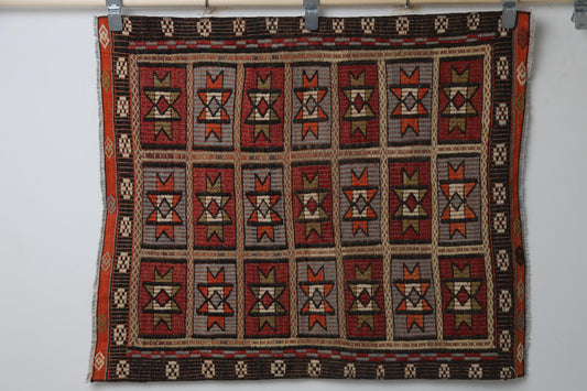 Vintage Turkish Kilim Rug, Handwoven Wool Flatweave Doormat, Red Multicolor Oriental (2'11" x 3'5")