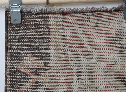 Vintage Turkish Runner Rug, Handmade Wool Cotton, Orange Beige Black Hallway Home