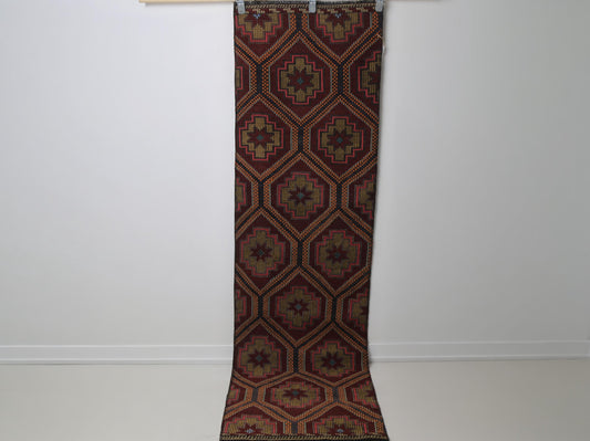 Vintage Turkish Kilim Runner Rug, Handmade Wool Oriental Geometric Hallway Runner