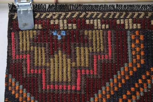 Vintage Turkish Kilim Runner Rug, Handmade Wool Oriental Geometric Hallway Runner