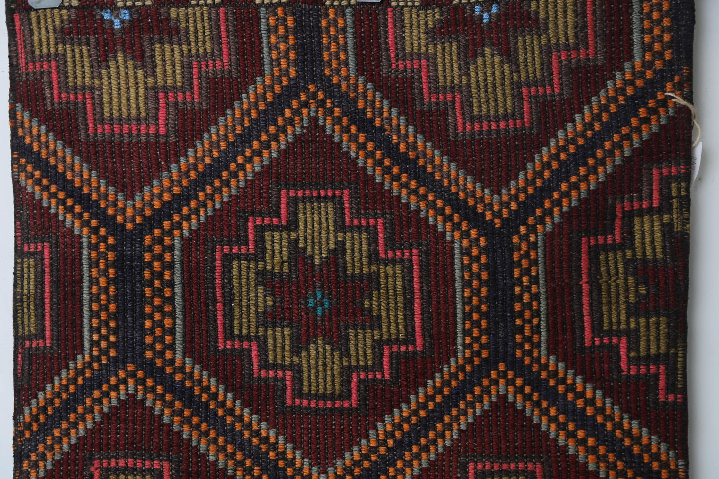 Vintage Turkish Kilim Runner Rug, Handmade Wool Oriental Geometric Hallway Runner
