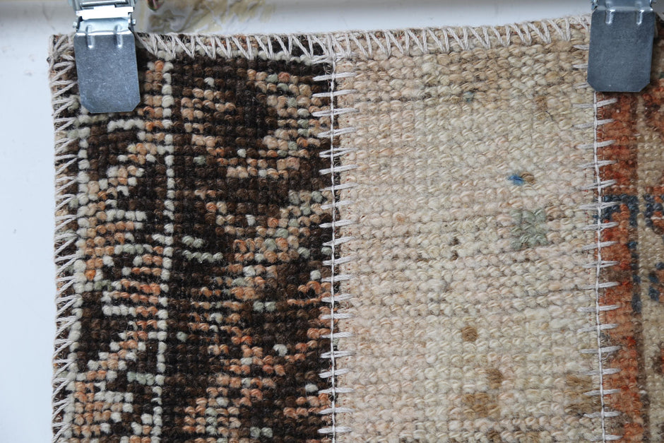 Vintage Turkish Patchwork Runner Rug, Handmade Anatolian Wool Boho Hallway Carpet