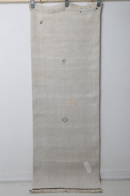 2'2 x 6'4 Vintage Turkish Hemp Runner Rug, White Beige Minimal Natural Hallway Rug