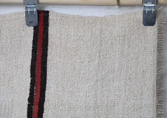 2'4 x 5'11 Vintage Turkish Hemp Runner Rug, Beige Red Black Striped Tribal Hallway Rug