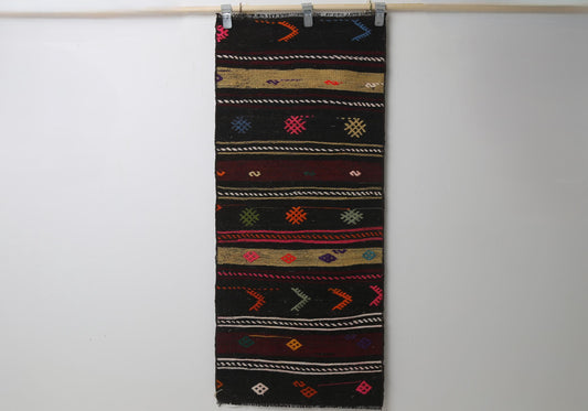 Vintage Turkish Kilim Runner, Handmade Wool Tribal Boho Hallway Rug