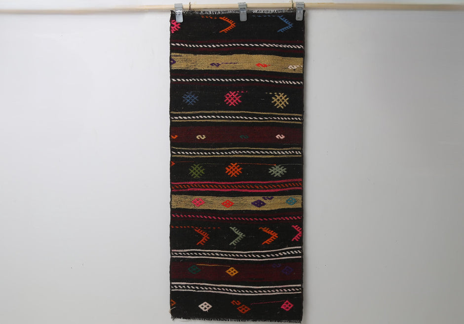 Vintage Turkish Kilim Runner, red brown tribal full view