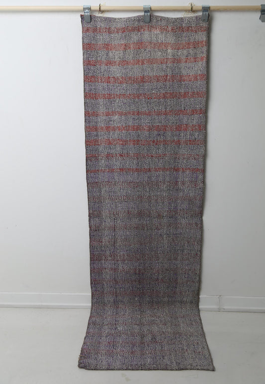 Vintage Turkish Flatweave Runner Rug, Handmade Anatolian Wool Cotton, Neutral Boho Hallway