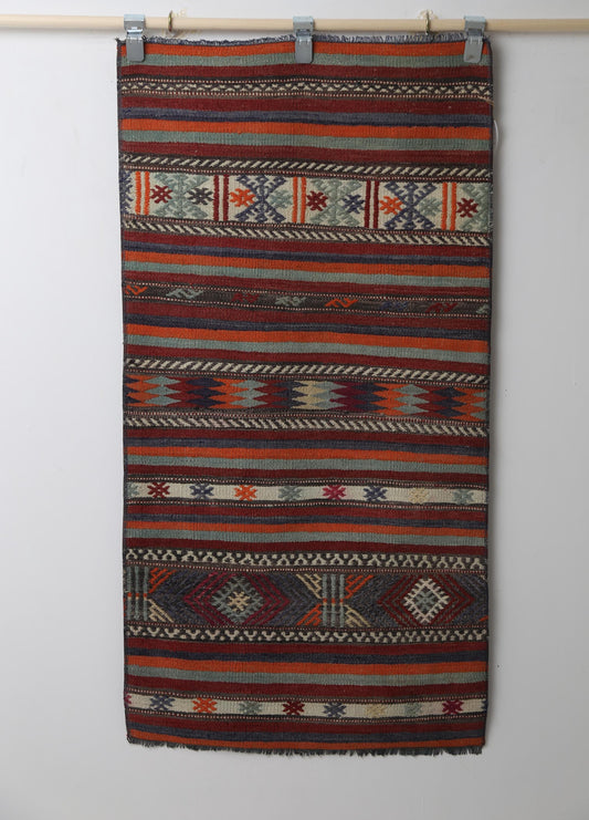 Vintage Turkish Kilim Rug, Handmade Wool Tribal Runner (2'4" x 4'8")
