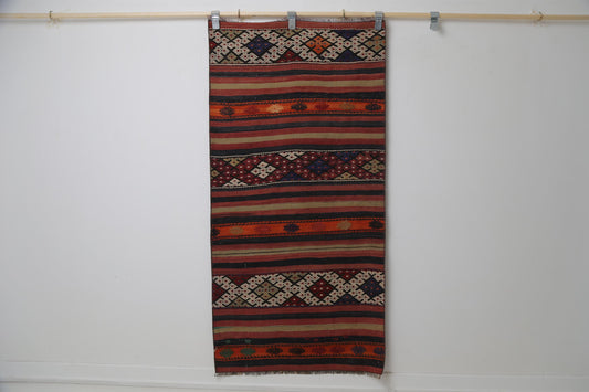 Vintage Turkish Kilim Rug, Handmade Wool Tribal Boho Flatweave, Colorful Oriental Entryway (2'8" x 5'5")