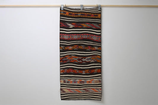 Vintage Turkish Kilim Rug, Handwoven Wool Runner, Striped Boho Tribal Accent (2'0 x 4'7)