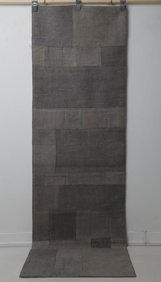 2'3 x 7'9 Vintage Turkish Hemp Runner Rug, Beige Gray Patchwork Hallway Rug
