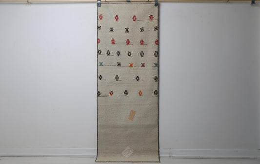 2'3 x 6'1 Vintage Turkish Kilim Runner Rug, Beige Minimal Tribal Wool Hallway Rug