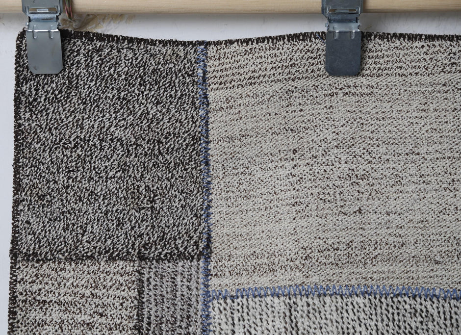 Patchwork runner close-up, weaving texture, color variation