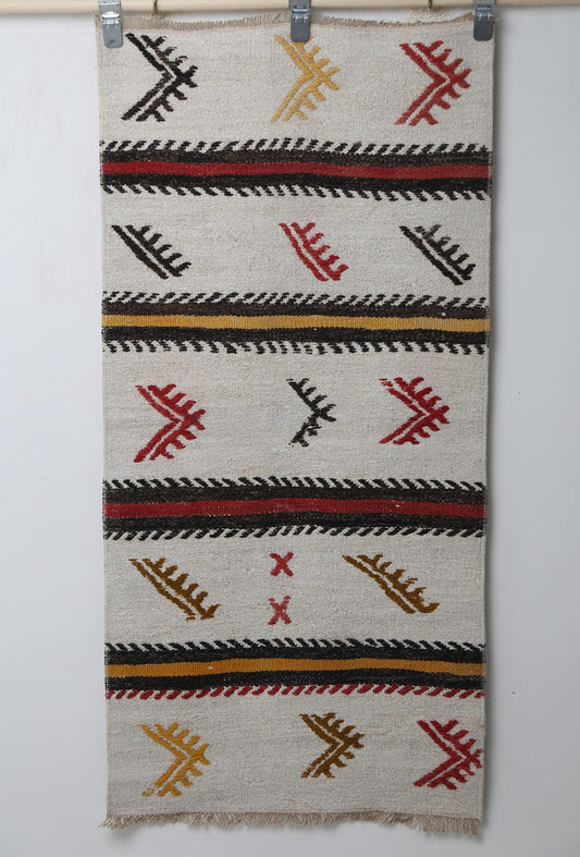2'3 x 4'8 Vintage Turkish Hemp Small Runner Rug, White Multicolor Striped Tribal Accent Rug