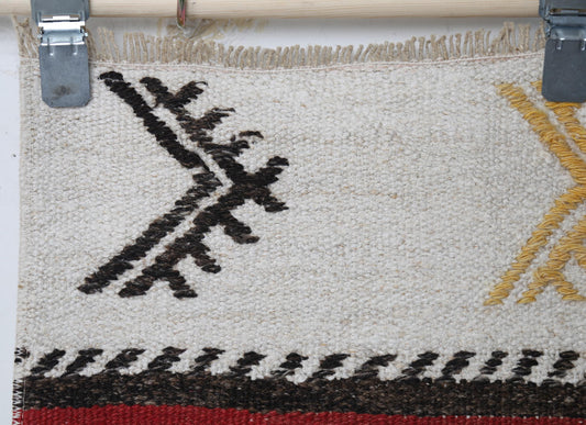 2'3 x 4'8 Vintage Turkish Hemp Small Runner Rug, White Multicolor Striped Tribal Accent Rug