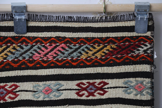 Vintage Turkish Kilim Rug, Handwoven Wool Flatweave Doormat, Multicolor Stripes