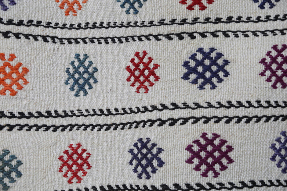 Geometric design detail, multicolor doormat fringe