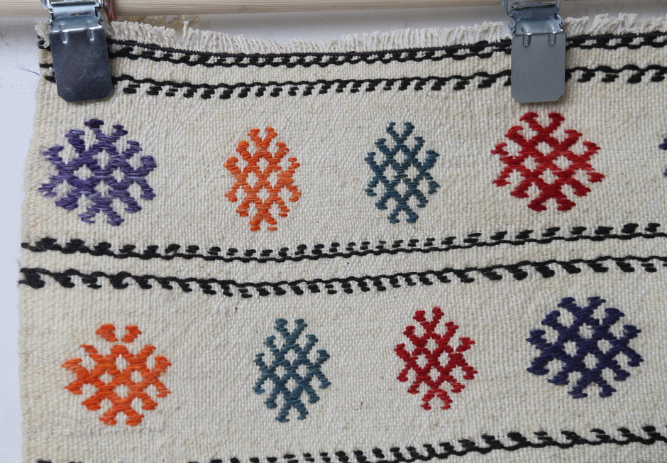 Multicolor doormat close-up, woven texture detail