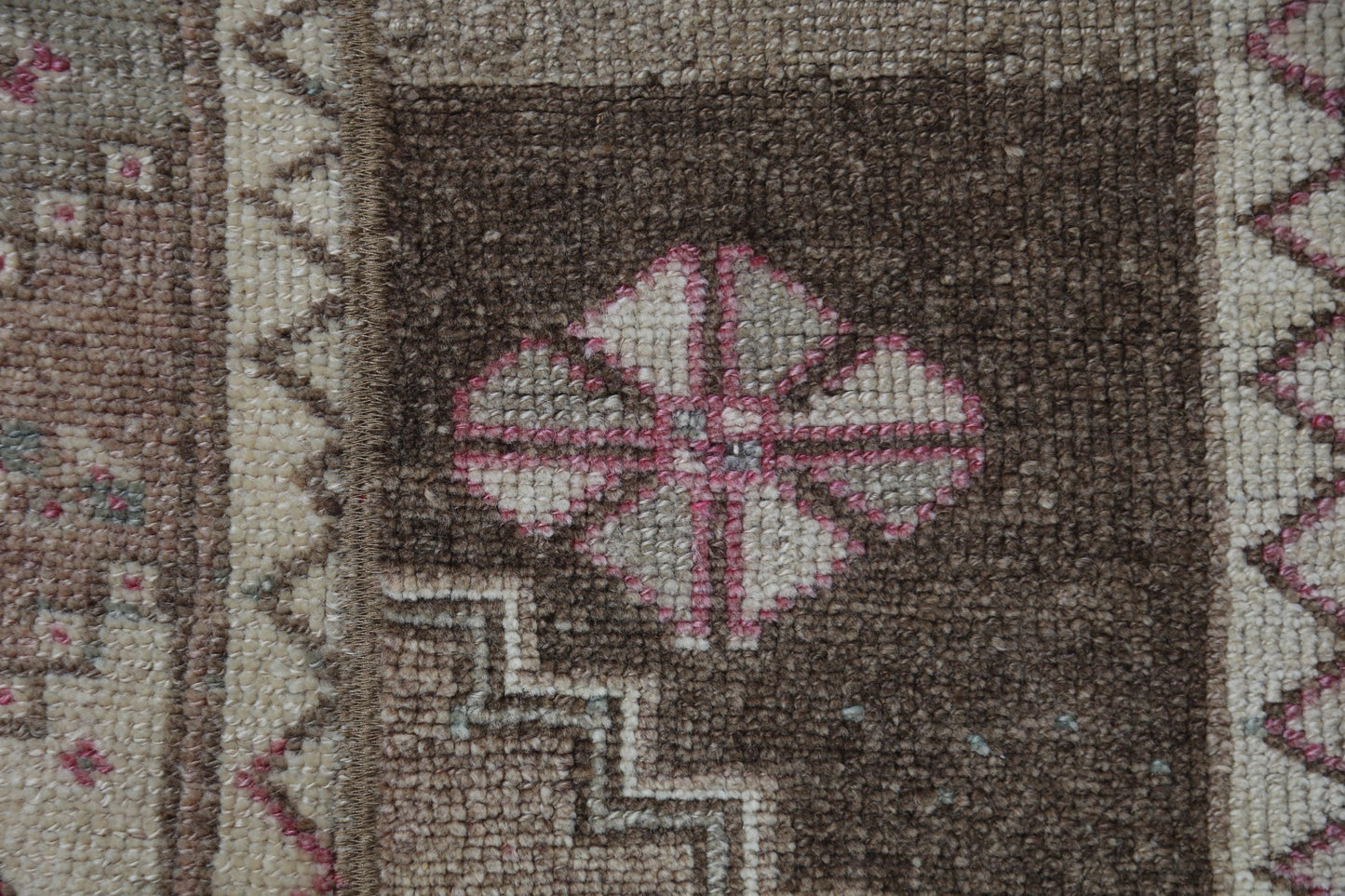Vintage Wool Oriental Doormat Rug, Brown Beige Small Entryway Accent (1'11" x 3'7")