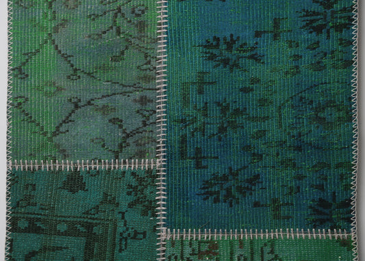 2'5 x 7'8 Vintage Turkish Patchwork Runner Rug, Green Hallway Wool Rug