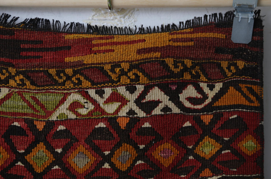 Back detail, handmade wool flatweave texture, kilim rug