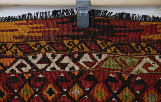 3'3 x 4'2 Vintage Turkish Kilim Rug, Handmade Wool Multicolor Tribal Flatweave Area Rug