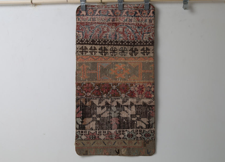 1'9" x 3'6" Vintage Turkish Patchwork Rug, multicolor doormat full view