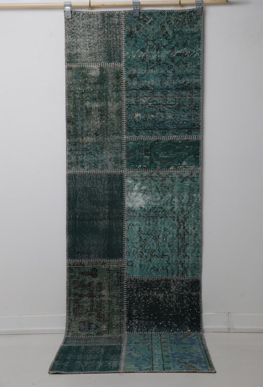 2'5 x 7'7 Vintage Turkish Patchwork Runner Rug, Green Hallway Hemp Rug