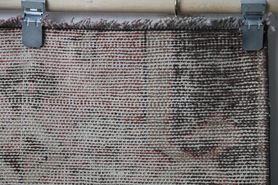 Vintage Turkish Runner Rug, Handmade Wool Cotton, Orange Beige Black Hallway Home